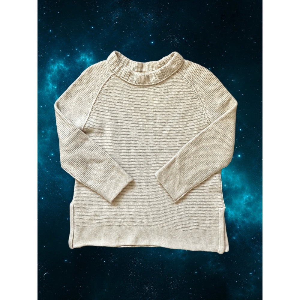 Inhabit 100% Cashmere Mock Neck Sweater Cream Garter Stitch Side Slits Womens M‎
